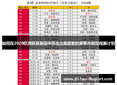 如何在2020欧洲联赛赛程中筛选出最重要的赛事并制定观赛计划